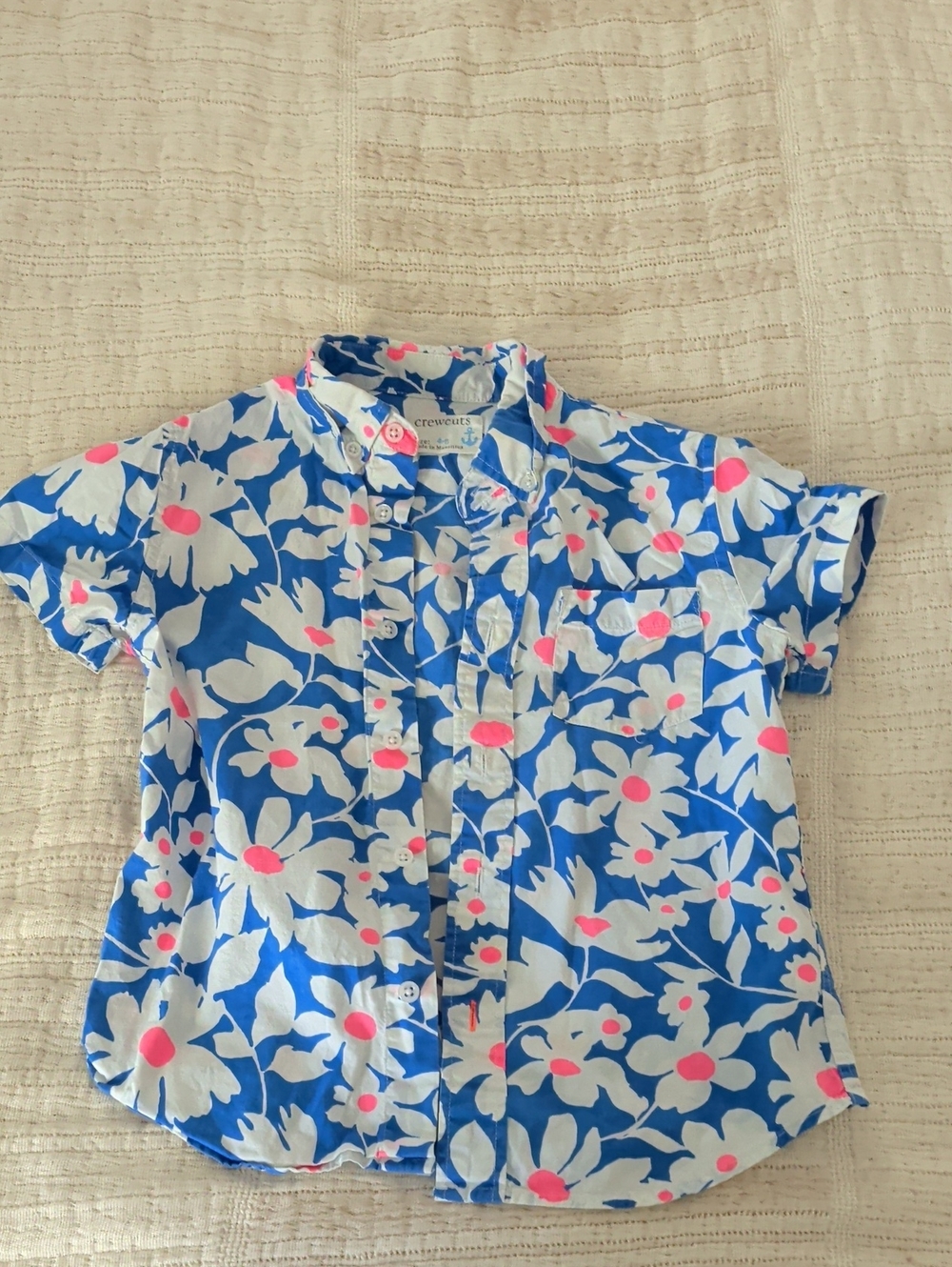 Crewcuts Blue Floral Button-Front Shirt with Pink Accents